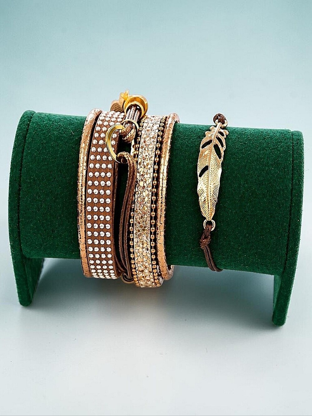 NWT! Boutique Gold and Brown Multi-Row Crystal Wrap Bracelet Set